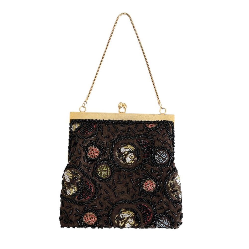 Mister‎ Ernest Vintage Y2K Beaded Embroidered Gold Chain Handbag Purse